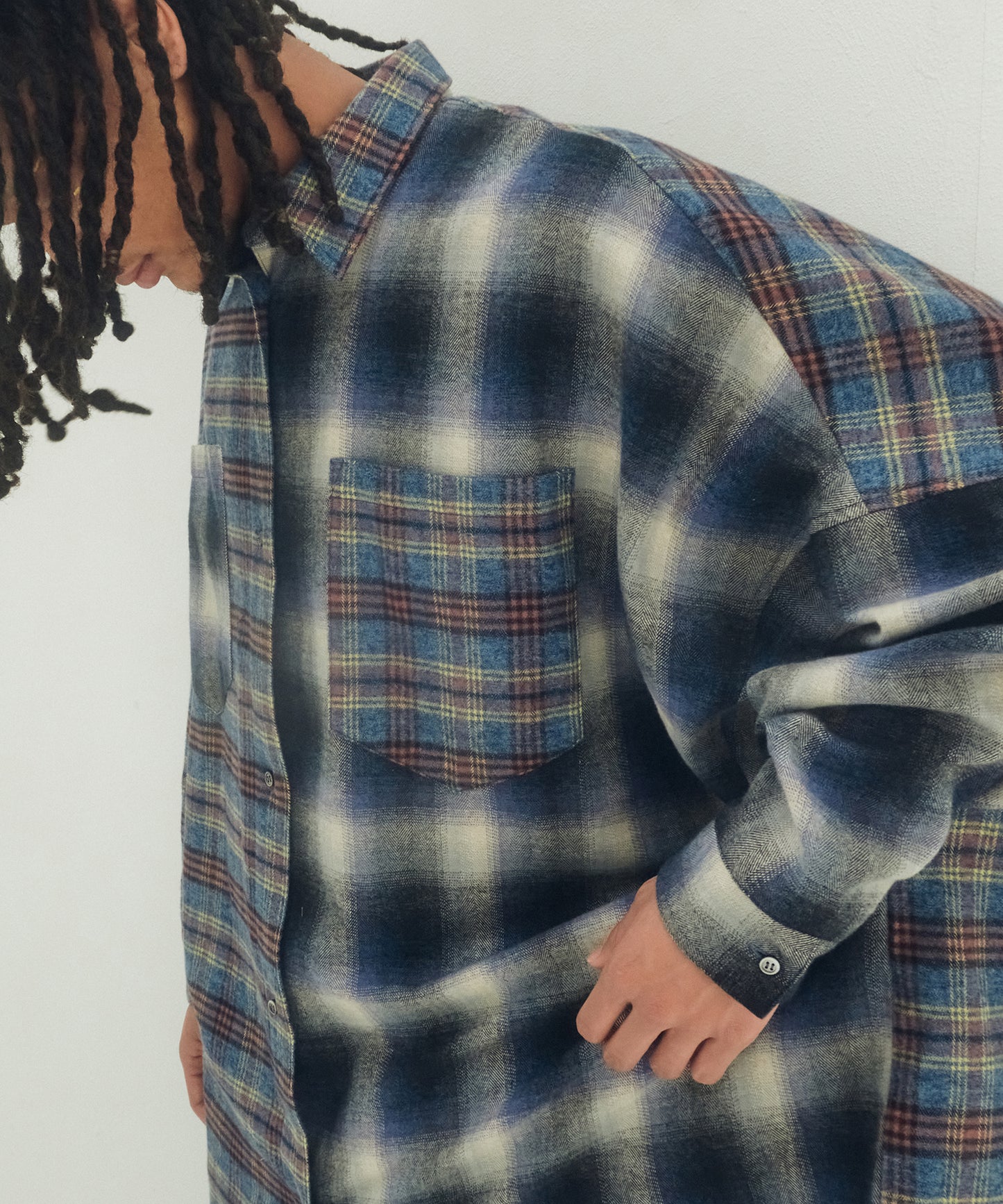 Half flannel check big shirt