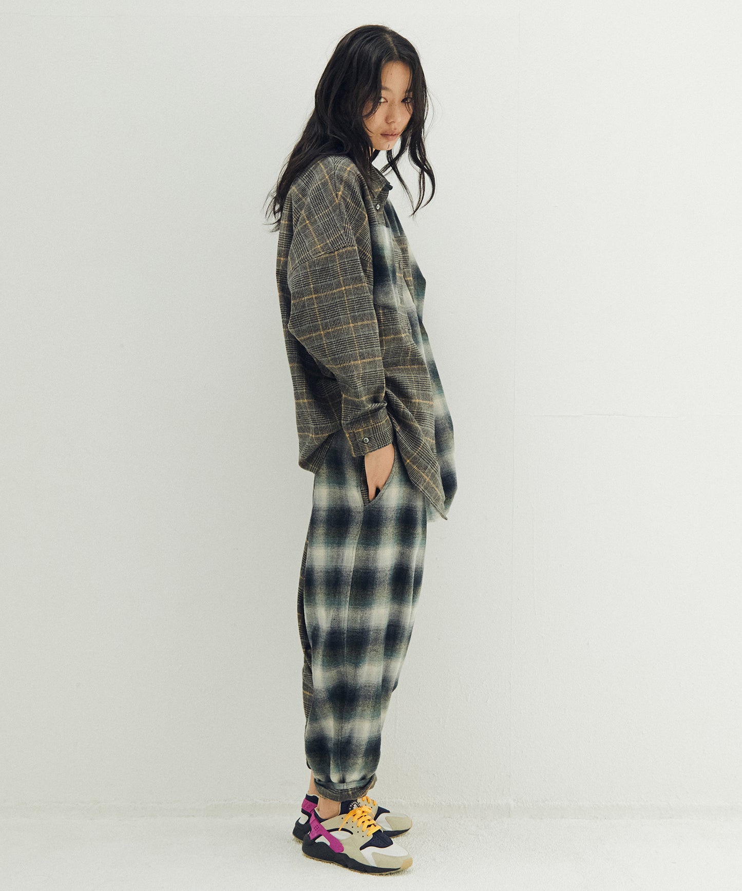 Half flannel check big shirt