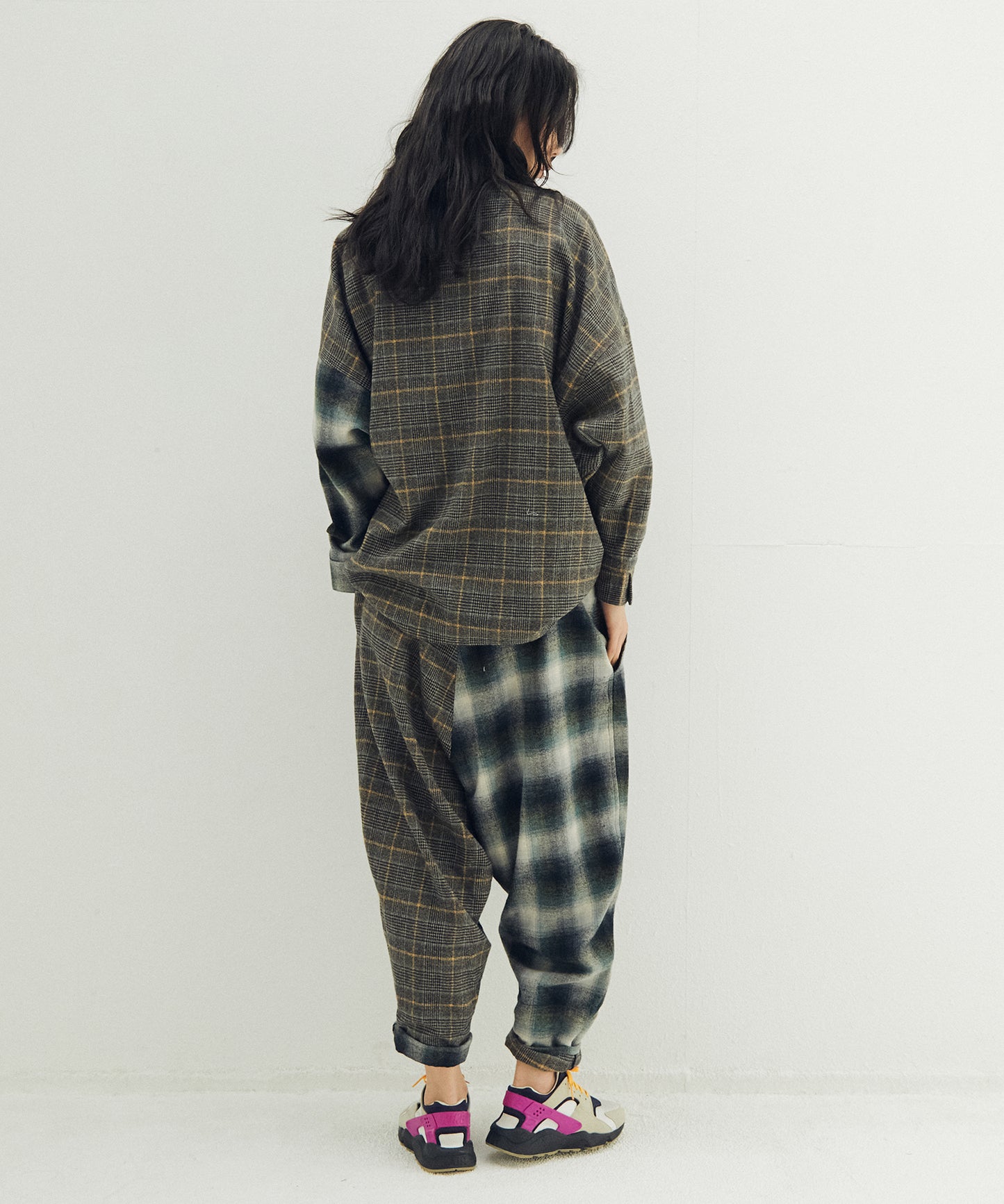 Half flannel check big shirt