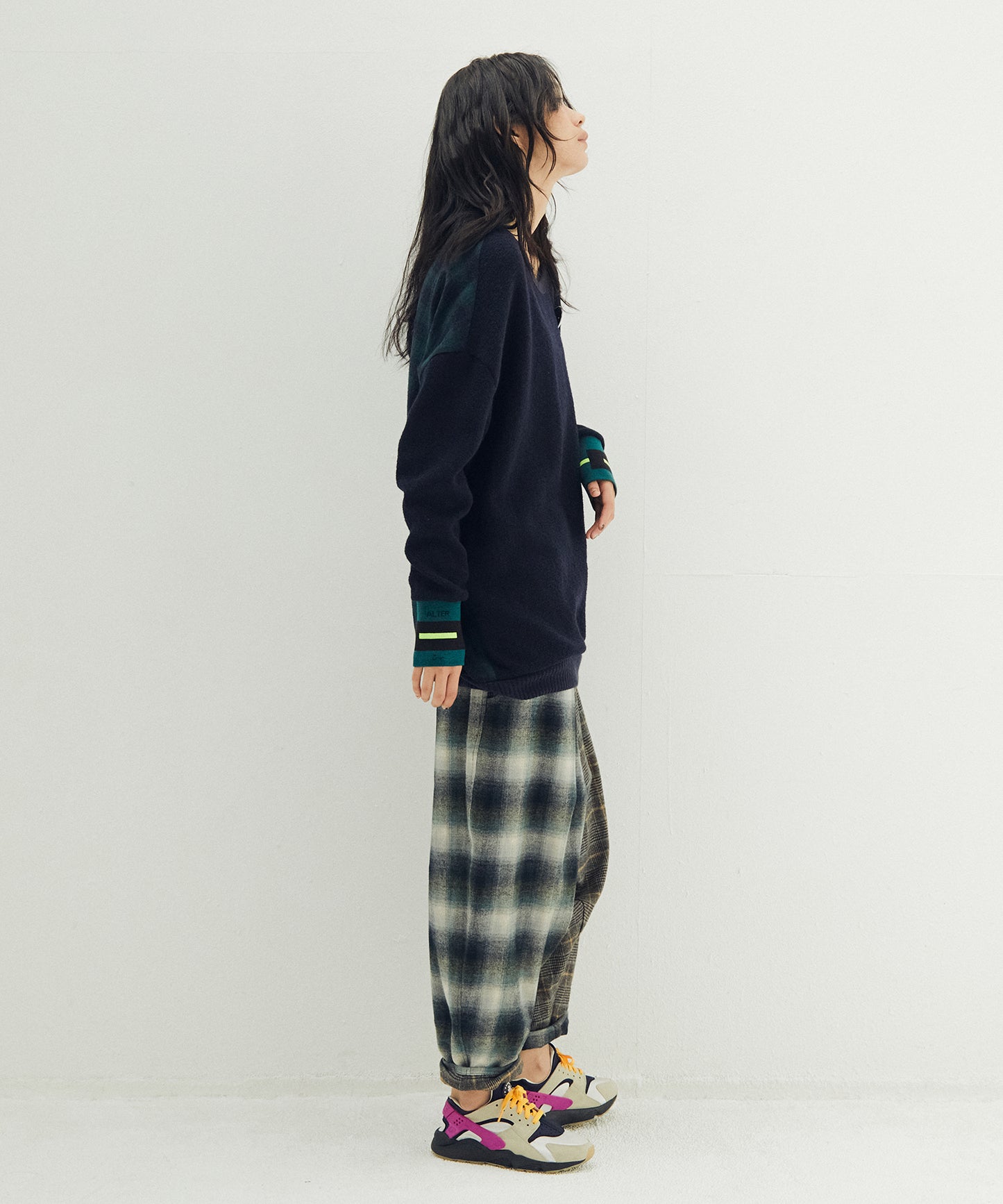Half flannel check Wide Pants
