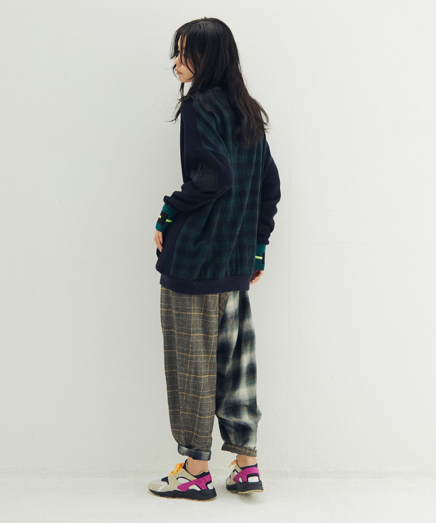 Half flannel check Wide Pants