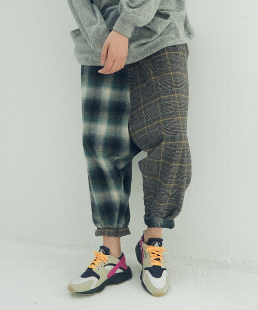 Half flannel check Wide Pants