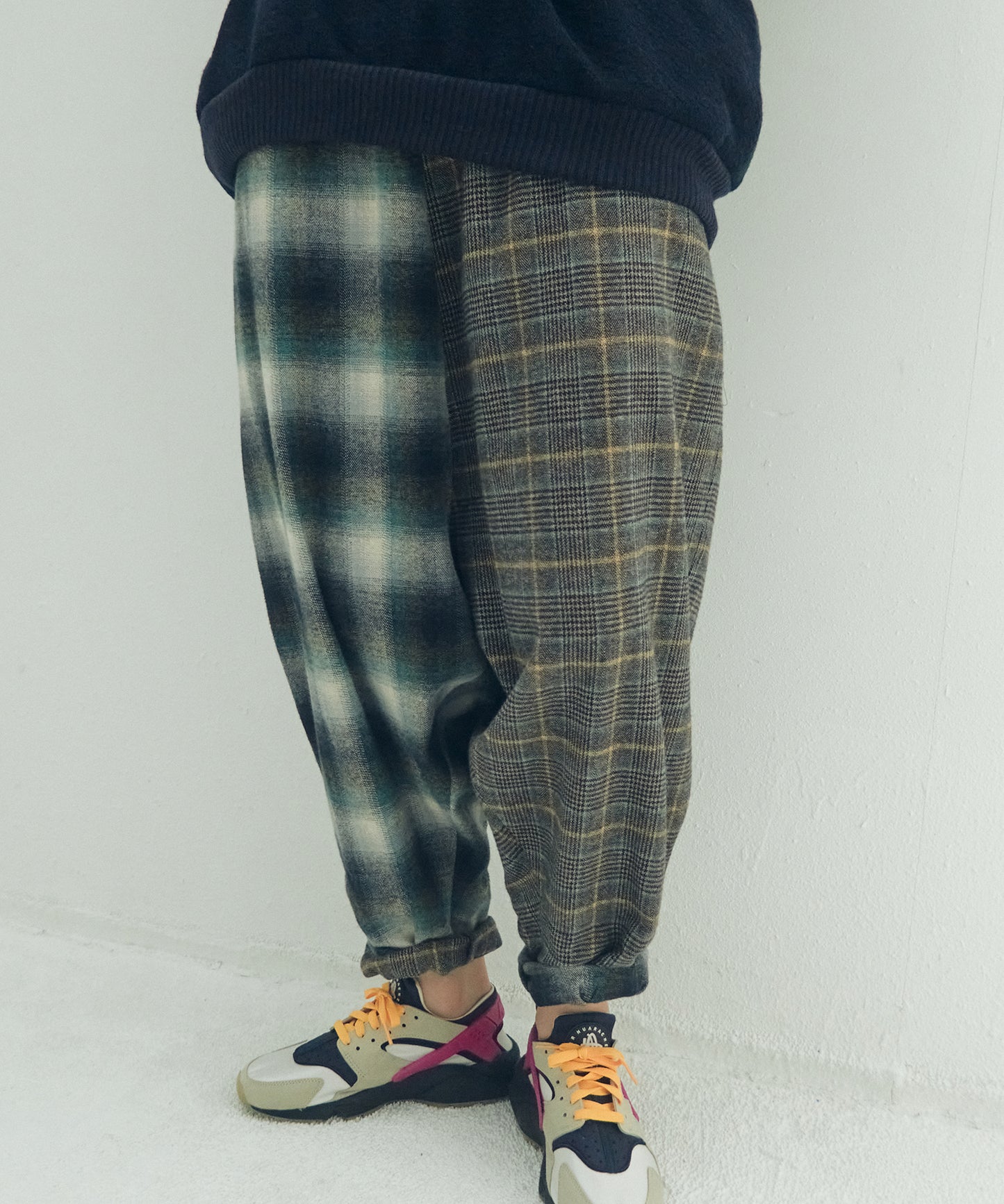 Half flannel check Wide Pants