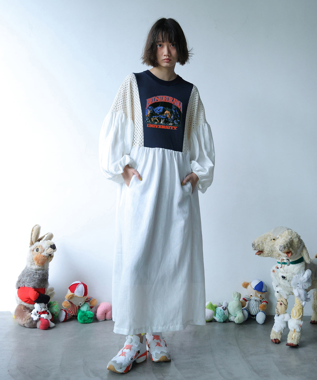 MIXTURE MEMORY DRESS　SILK SCREEN