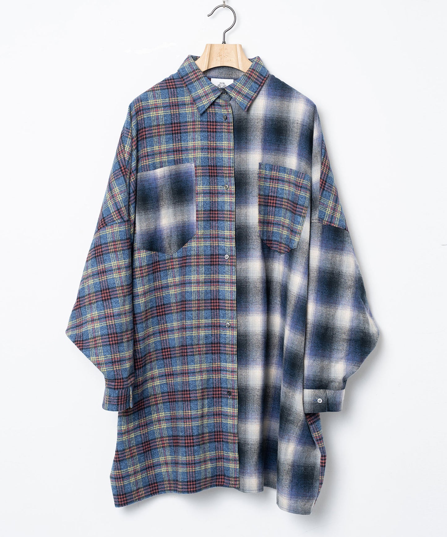 Half flannel check big shirt