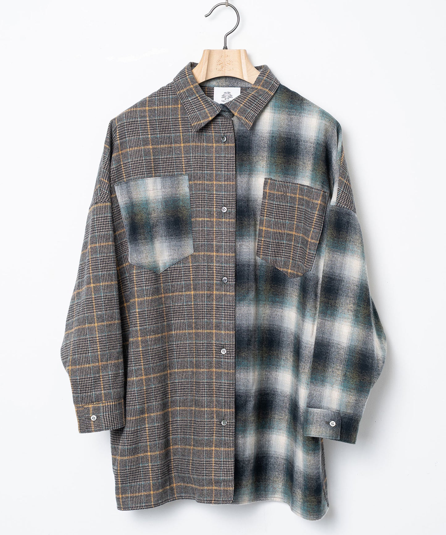 Half flannel check big shirt