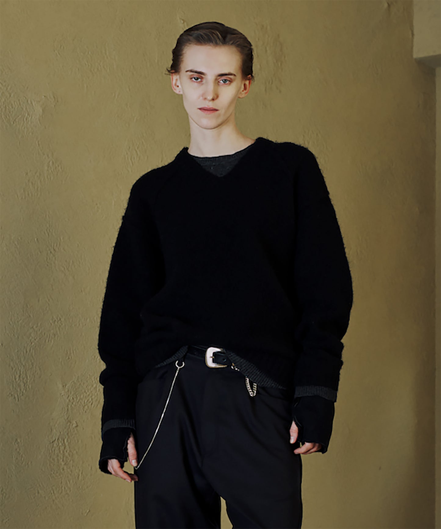 LAYERED MOHAIR V-NECK SWEATER