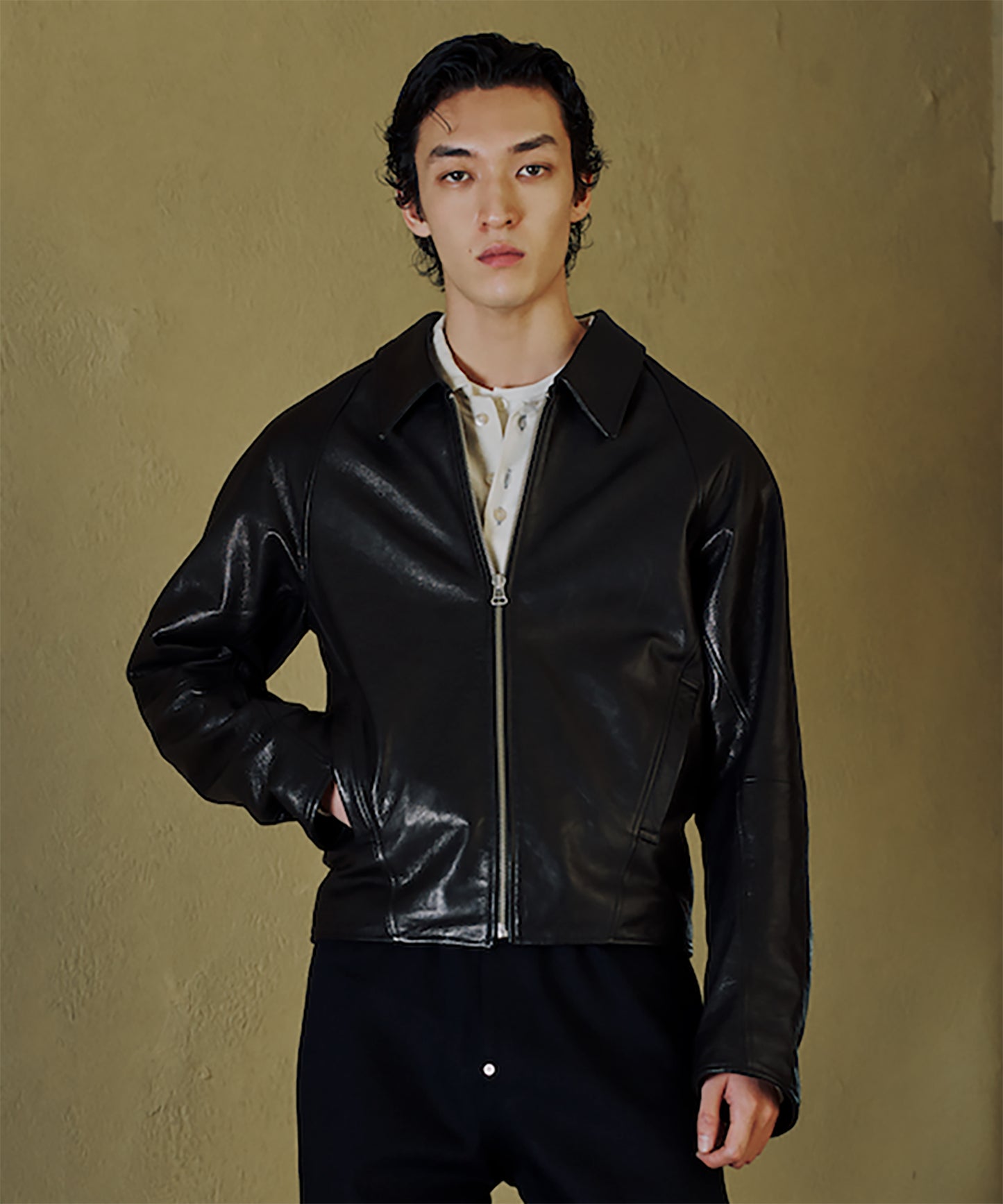 DRAPING LEATHER JACKET