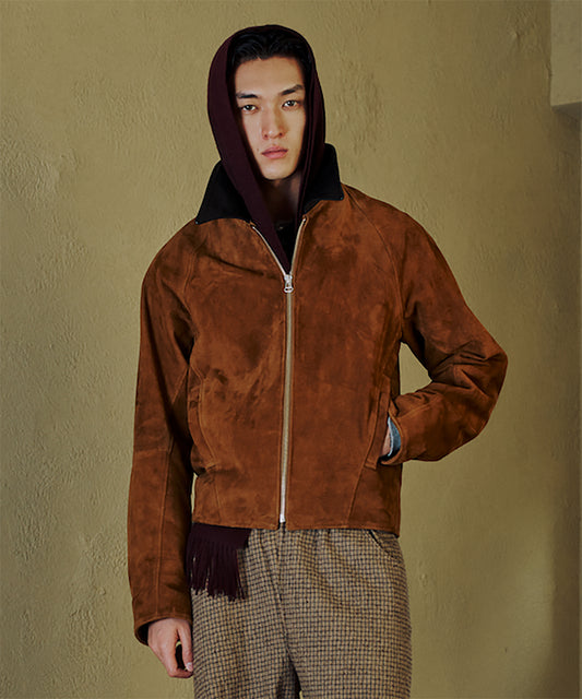 NUBUCK DRAPING LEATHER JACKET