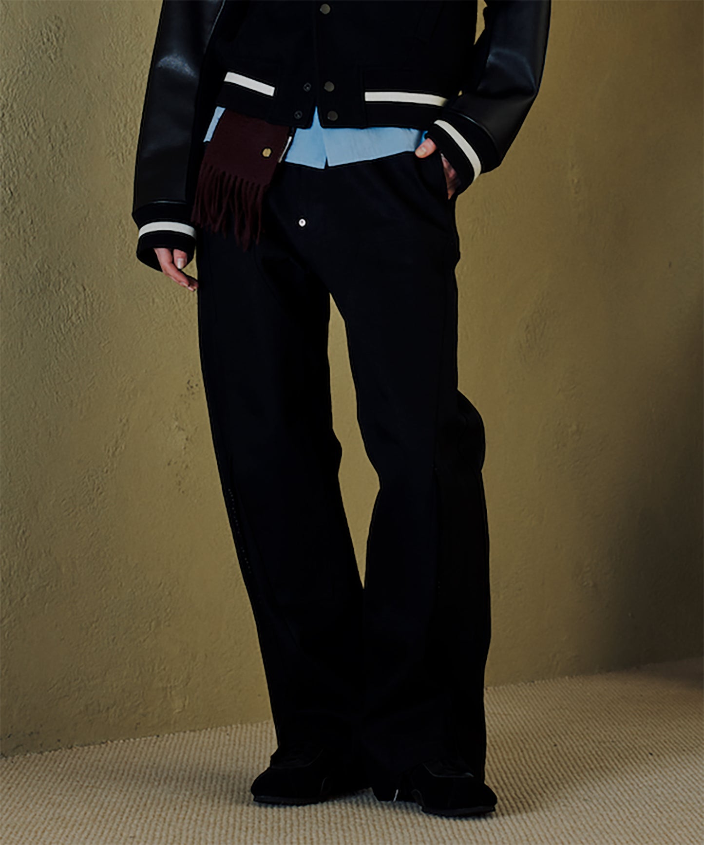 CUT OFF DOUBLE KNEE DENIM PANTS