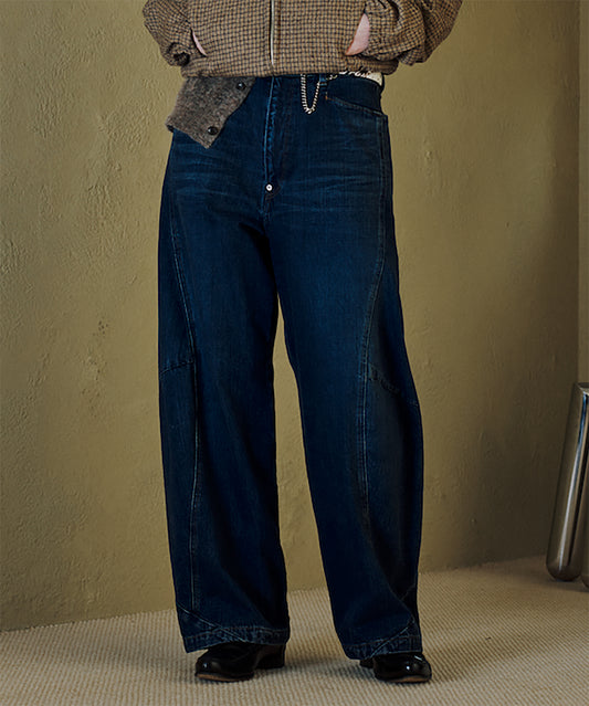 VINTAGE-FEEL DRAPED DENIM PANTS