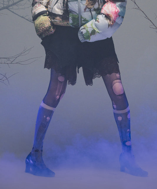 BATWING HEM DENIM & LACE SHORTS