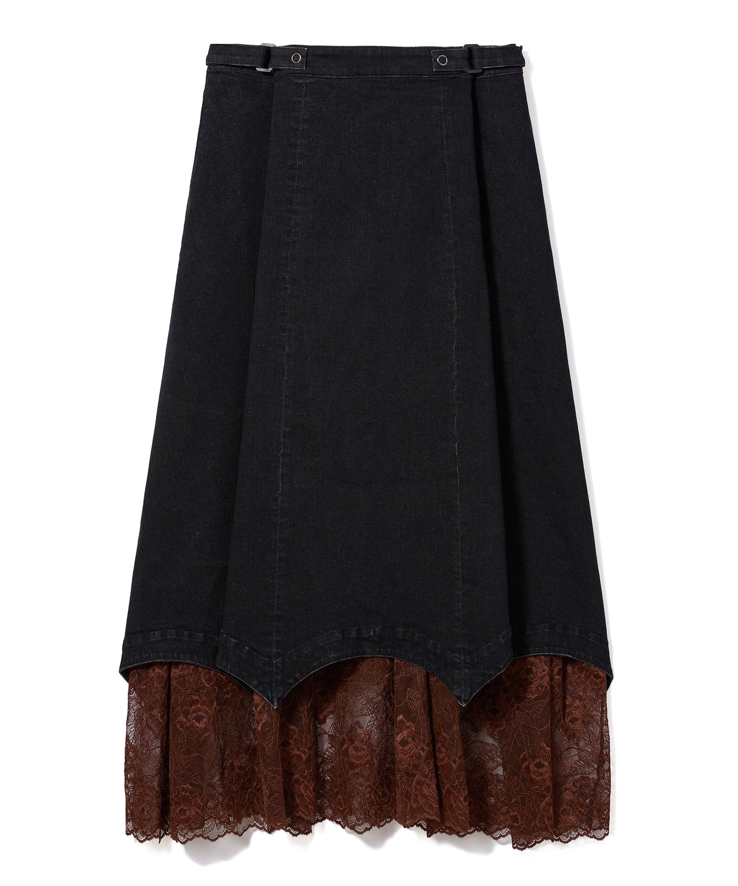 BATWING HEM DENIM & LACE SKIRT