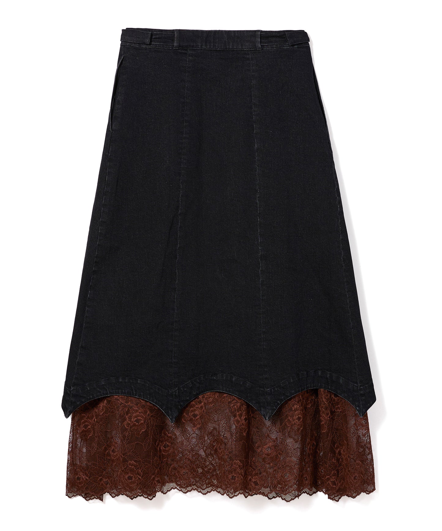 BATWING HEM DENIM & LACE SKIRT