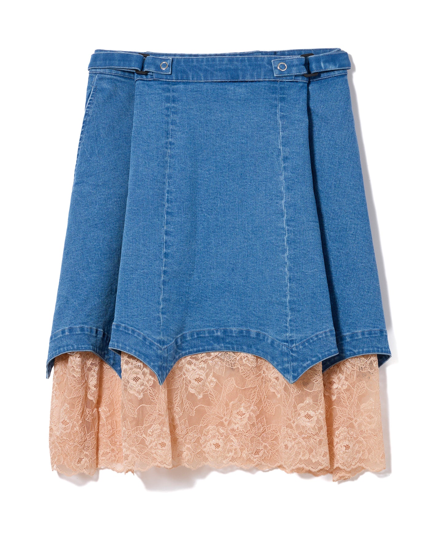 BATWING HEM DENIM & LACE SKIRT