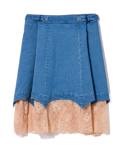 BATWING HEM DENIM & LACE SKIRT