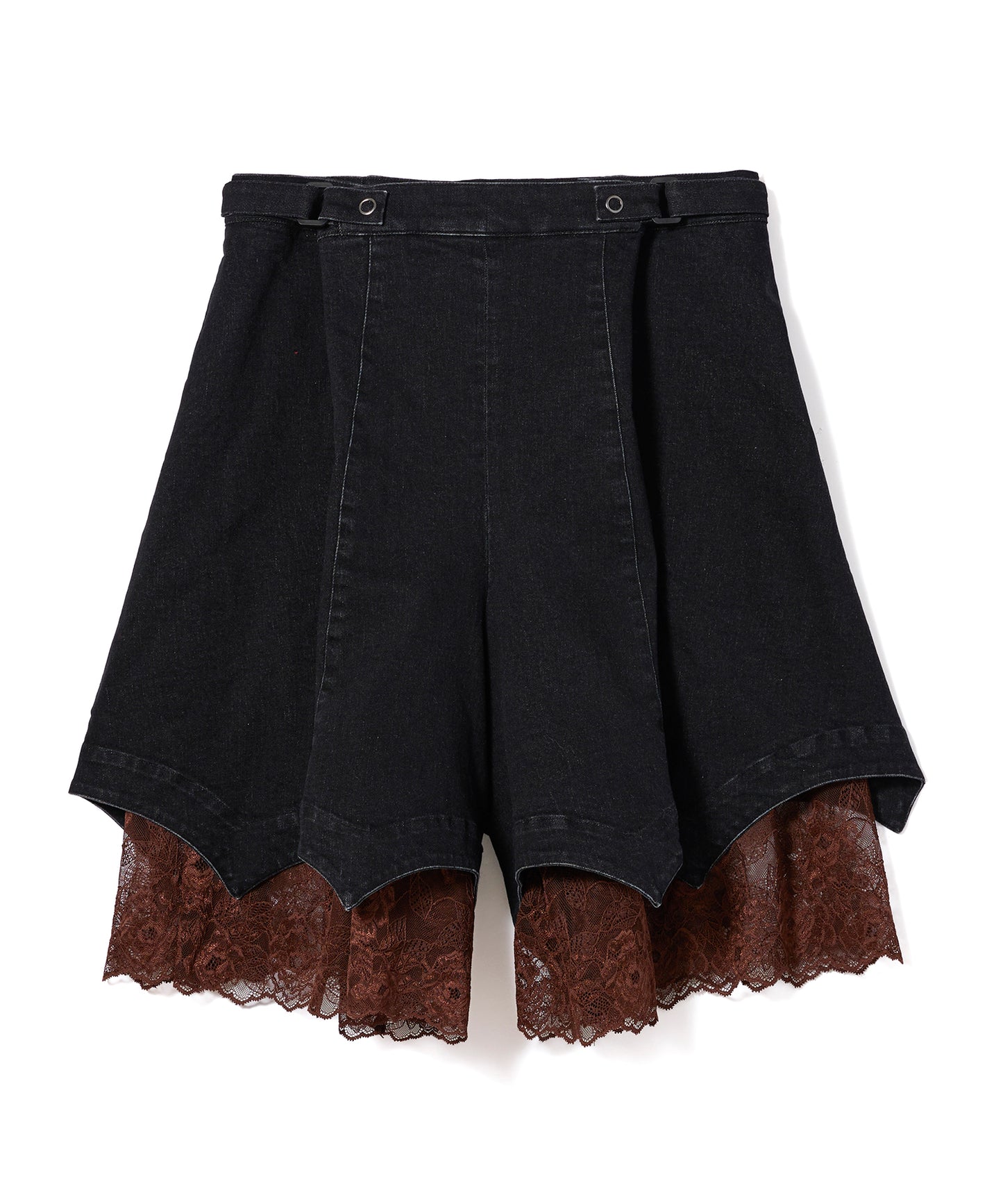 BATWING HEM DENIM & LACE SHORTS
