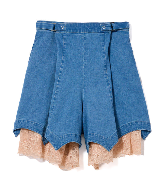 BATWING HEM DENIM & LACE SHORTS