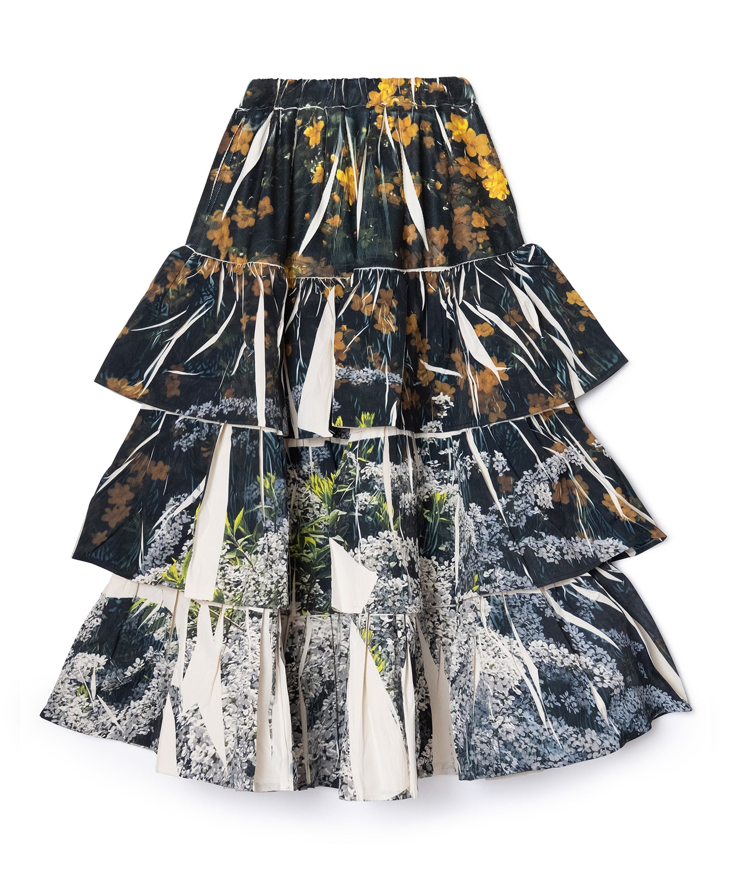DIRECT PRINT RIB GATHER LONG SKIRT