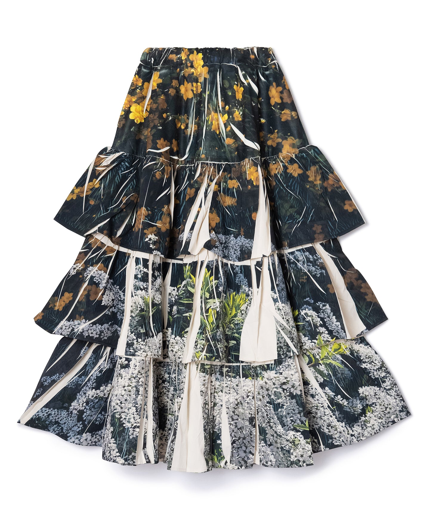 DIRECT PRINT RIB GATHER LONG SKIRT