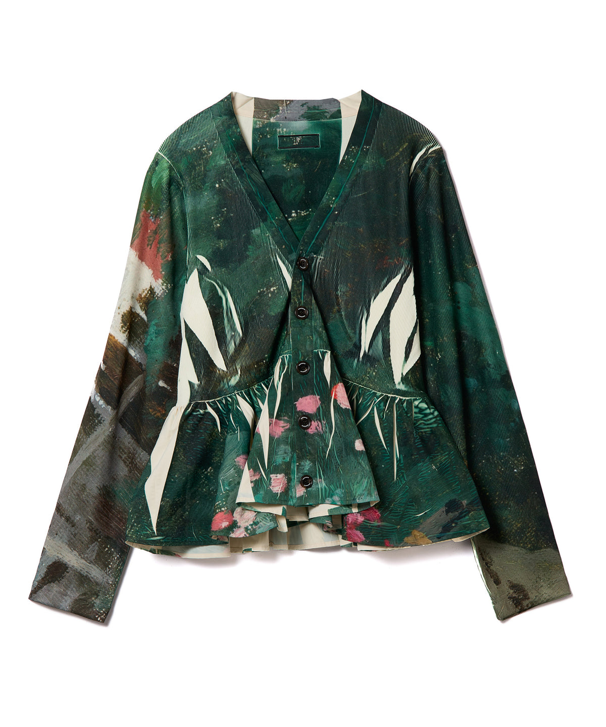 DIRECT PRINT RIB GATHER CARDIGAN