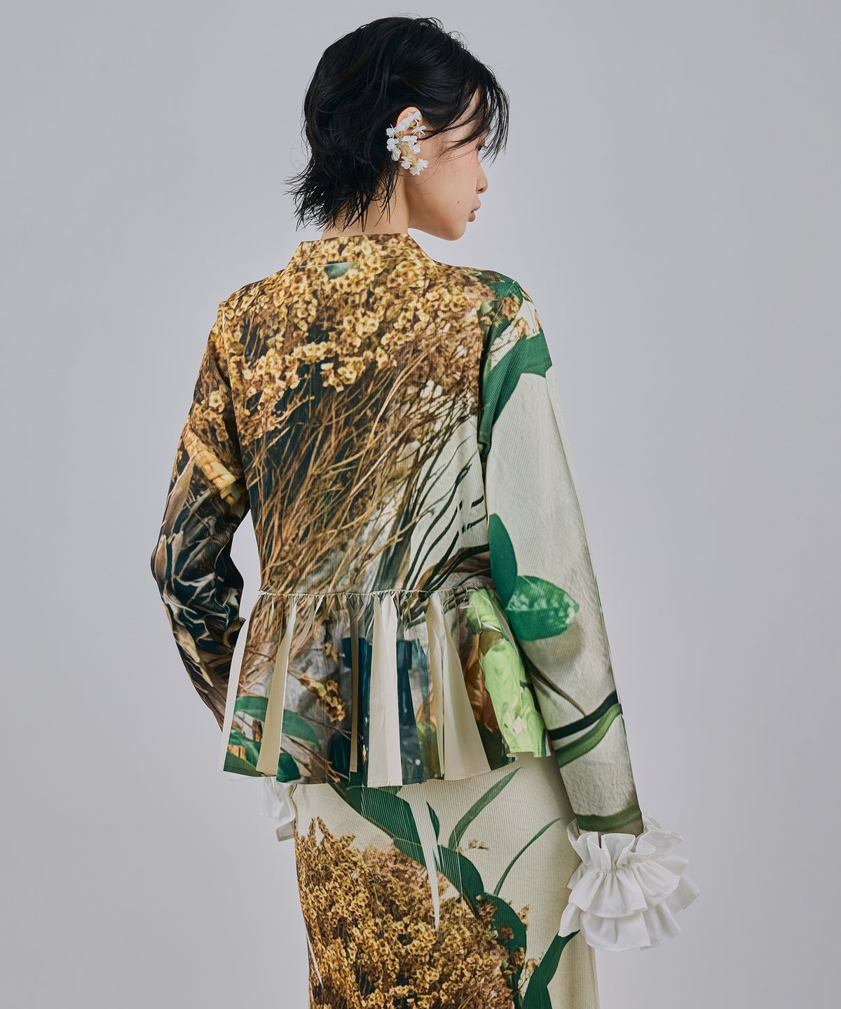 DIRECT PRINT RIB GATHER CARDIGAN