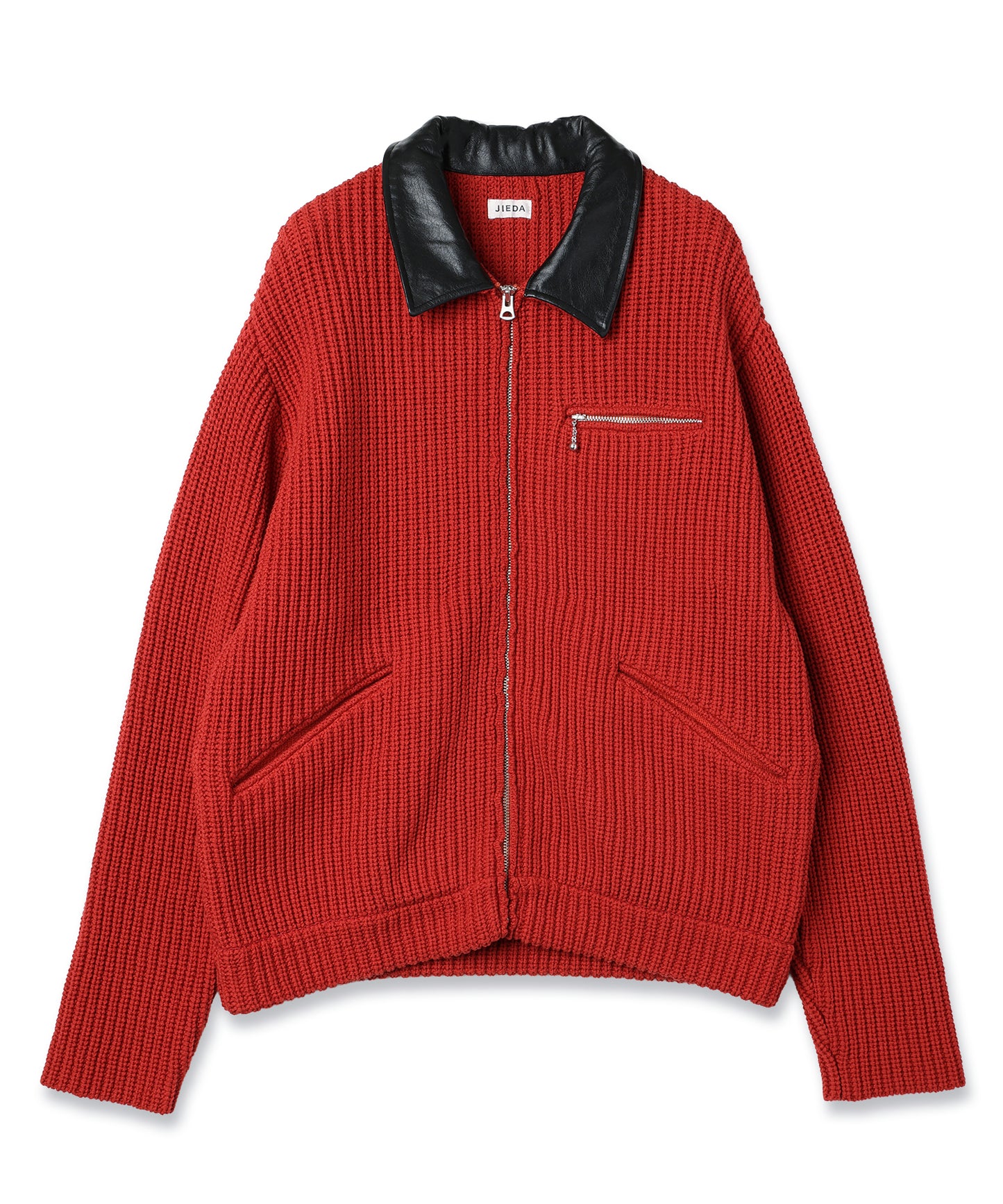 LEATHER-COLLAR KNIT WORK JACKET