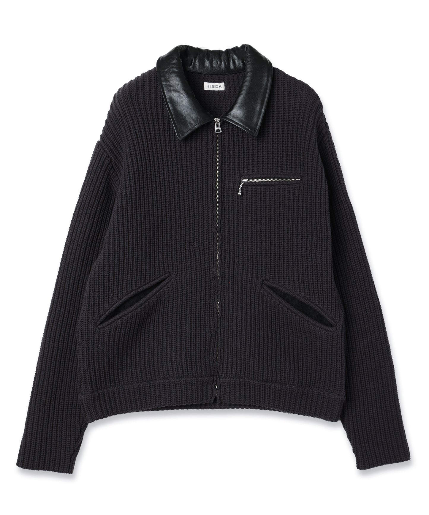 LEATHER-COLLAR KNIT WORK JACKET