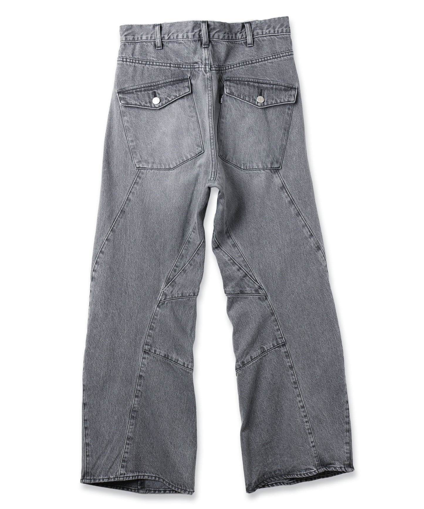 USED WASH ENGINEERED DRAPED FLARE DENIM PANTS