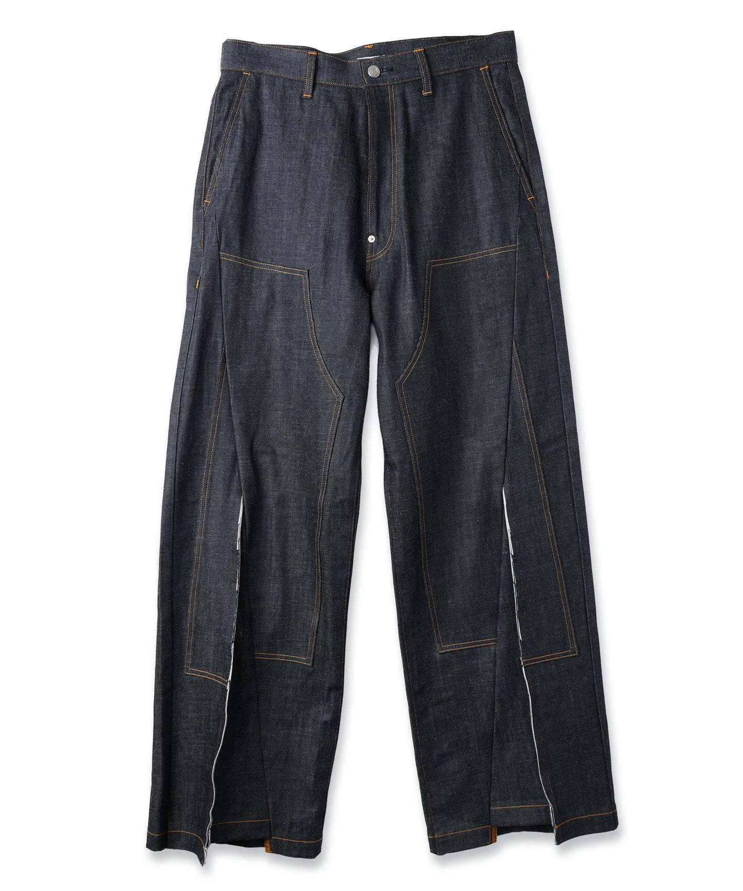 CUT OFF DOUBLE KNEE DENIM PANTS