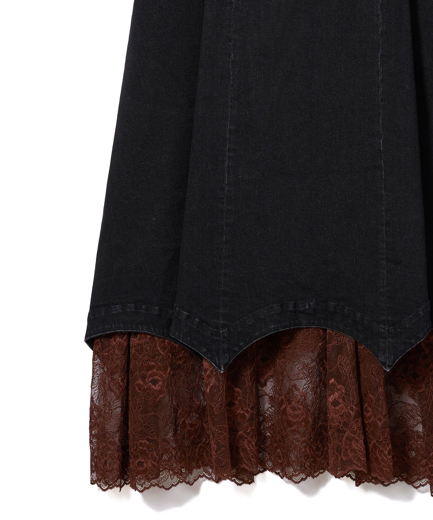 BATWING HEM DENIM & LACE SKIRT