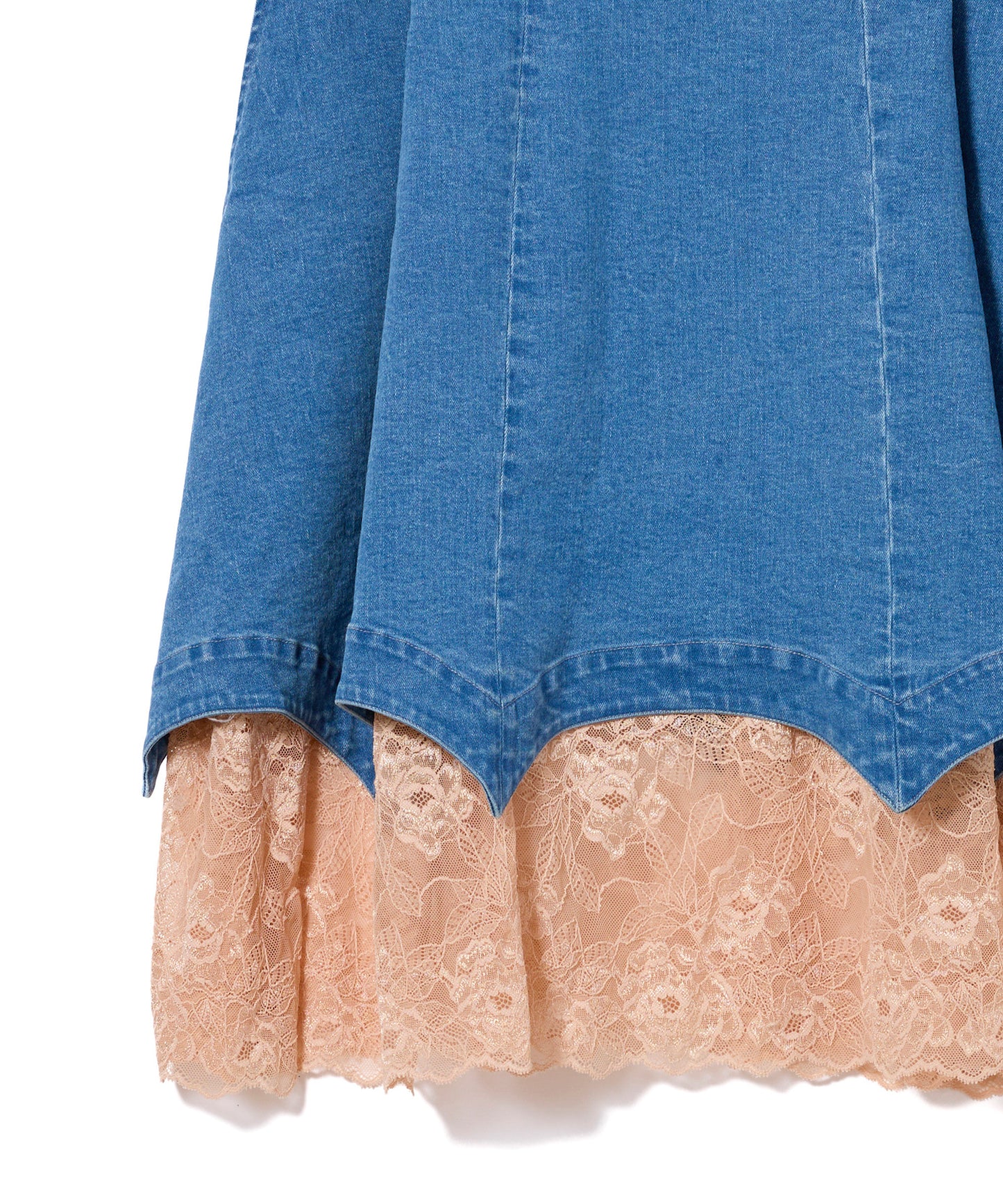 BATWING HEM DENIM & LACE SKIRT