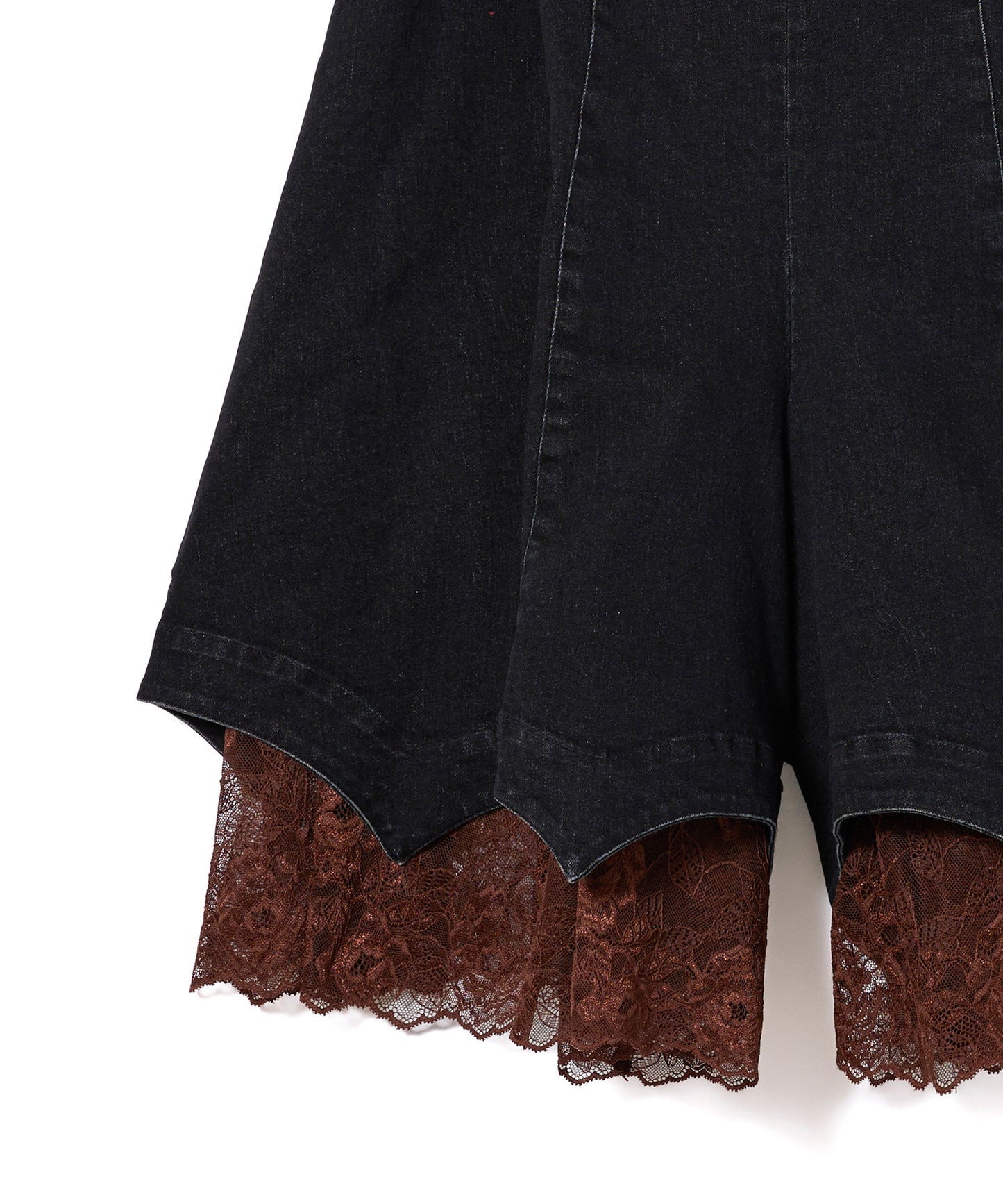 BATWING HEM DENIM & LACE SHORTS