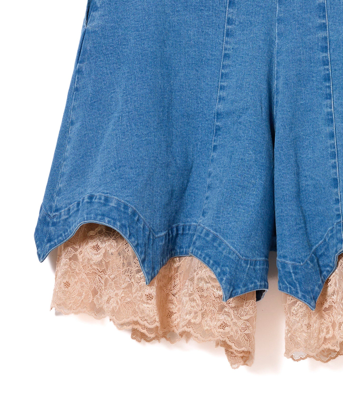 BATWING HEM DENIM & LACE SHORTS