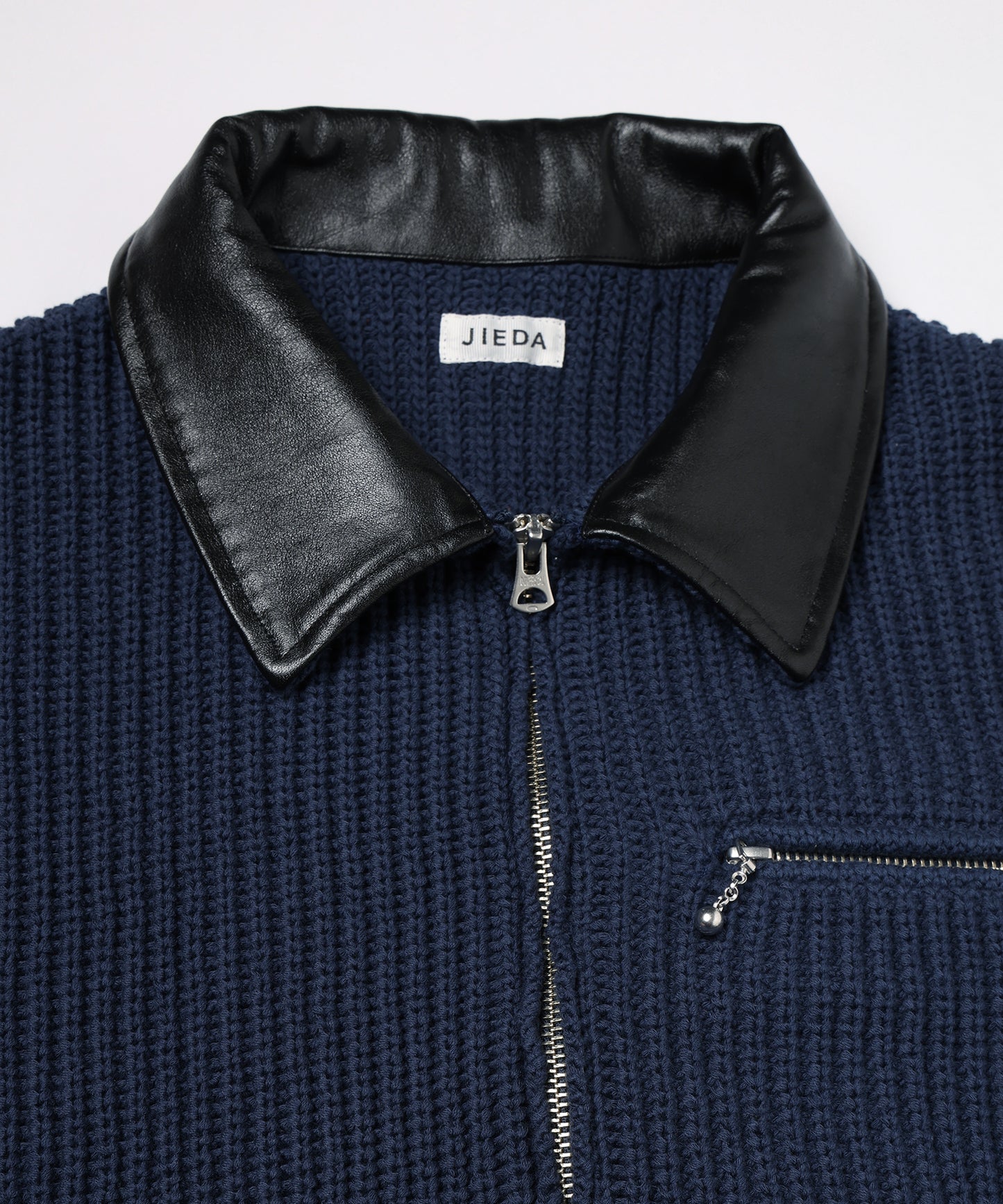 LEATHER-COLLAR KNIT WORK JACKET