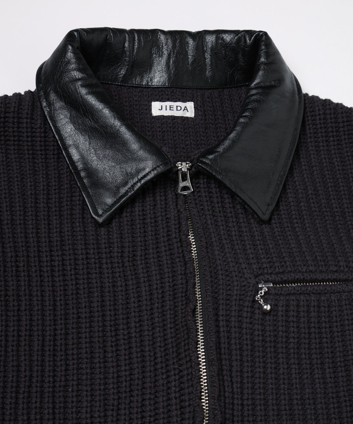 LEATHER-COLLAR KNIT WORK JACKET