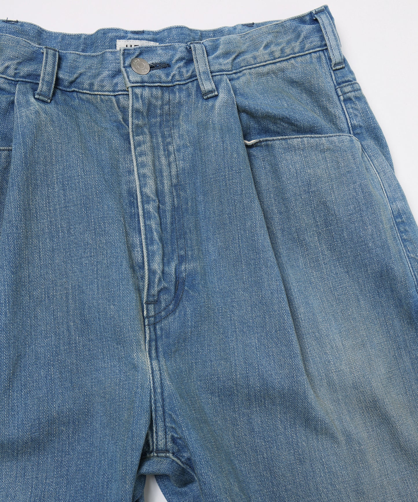 USED WASH ENGINEERED DRAPED FLARE DENIM PANTS