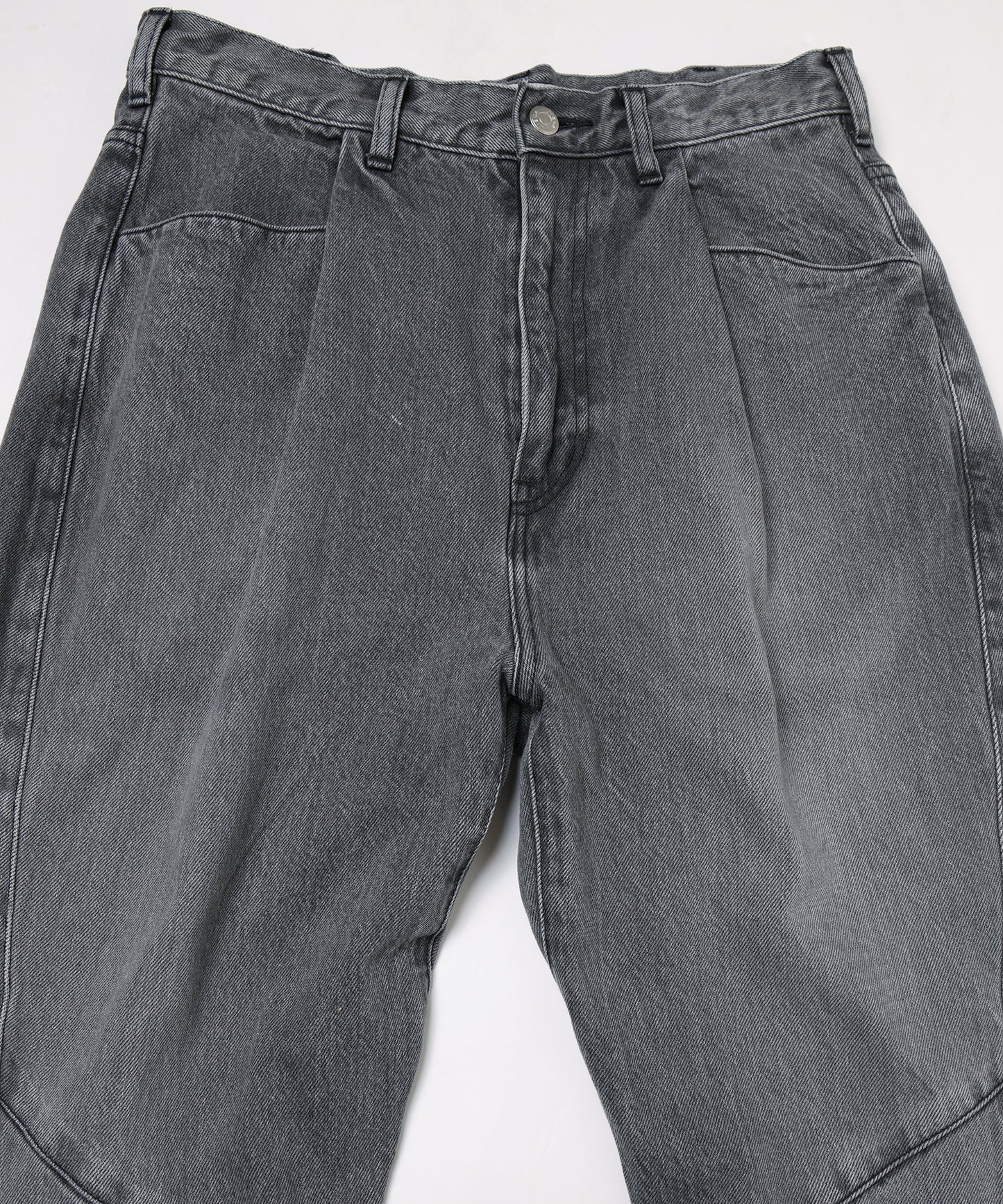 USED WASH ENGINEERED DRAPED FLARE DENIM PANTS