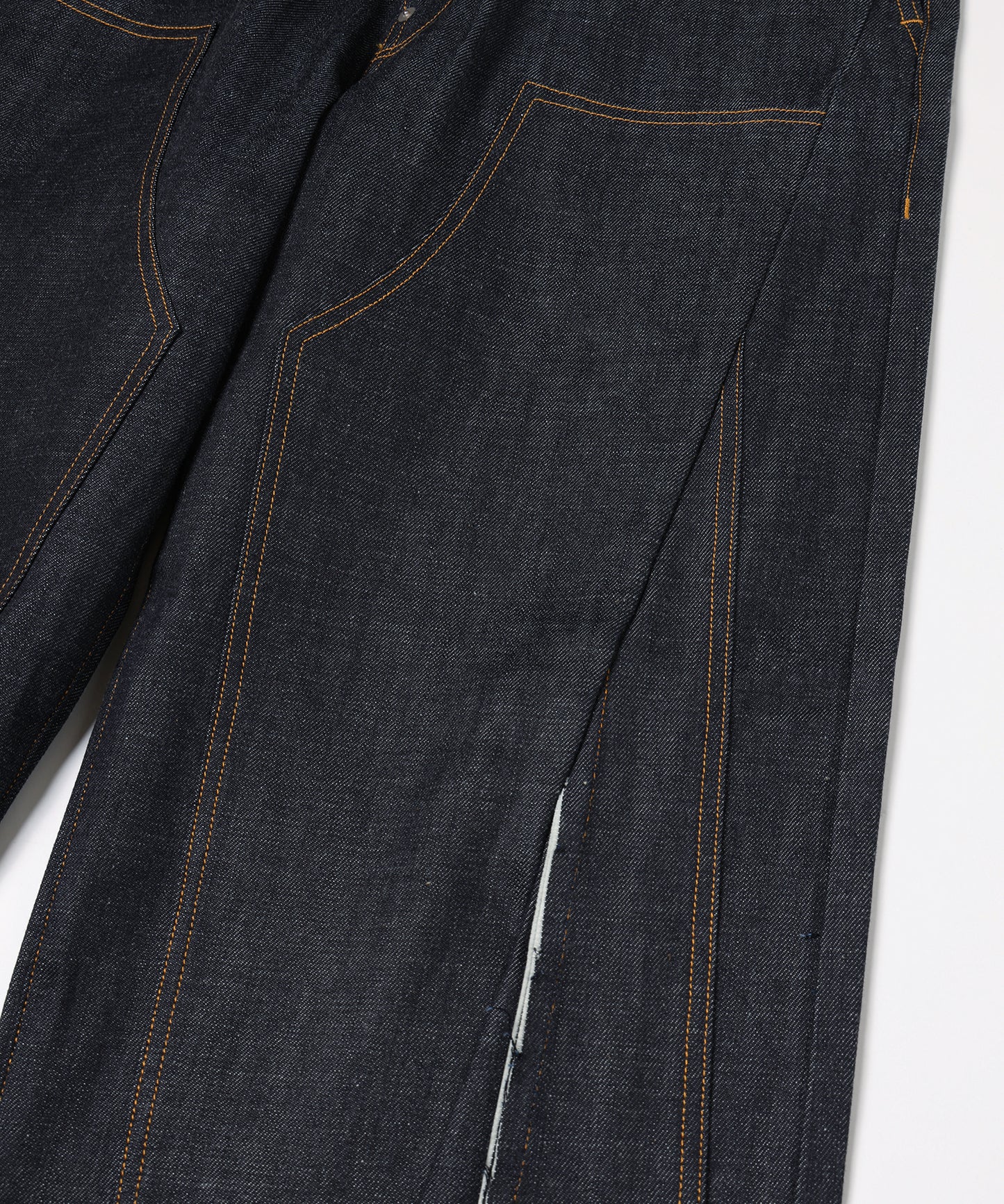 CUT OFF DOUBLE KNEE DENIM PANTS