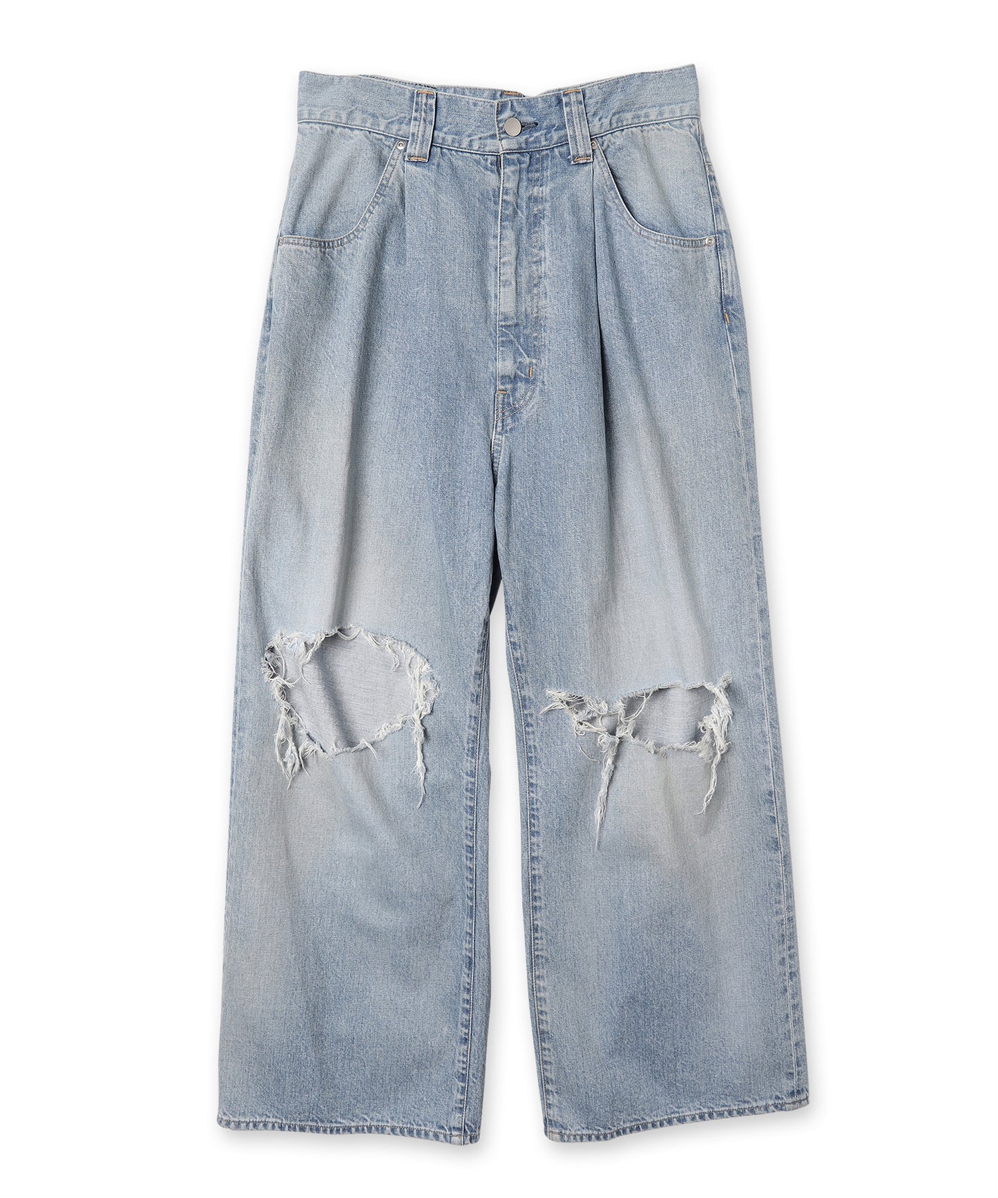 DAMAGE ONE TUCK WIDE STRAIGHT DENIM